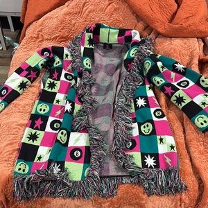 Colorful Fringe Cardigan with Smiley Faces